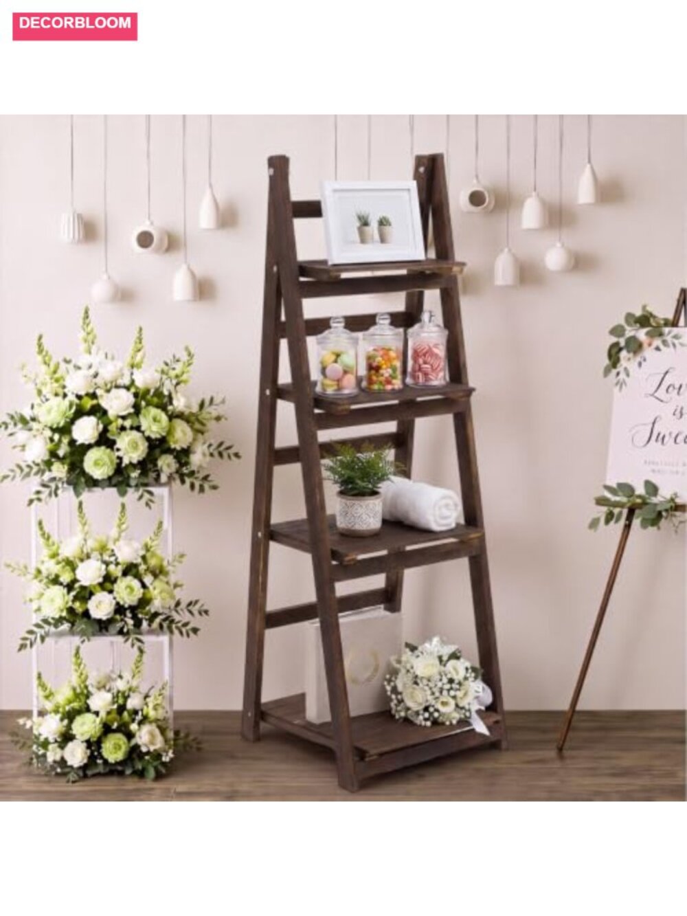 Wooden 4-Tier Foldable Ladder Shelf Wedding Treat Gift Stand